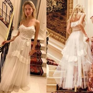 NEW LoveShackFancy Avianna Gown Womens 00 White $1295 Wedding Bridal Tulle